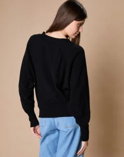 Oscar et Louise Pulls|Pull 100% Cachemire 4 fils Romy col V profond noir