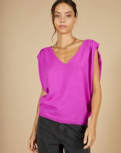 Cashmere Tribu Pulls|Pull 100% Cachemire Bella épaulettes violet fluo