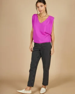 Cashmere Tribu Pulls|Pull 100% Cachemire Bella épaulettes violet fluo