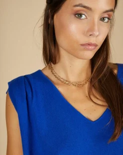 Cashmere Tribu Pulls|Pull 100% Cachemire Bella épaulettes bleu électrique