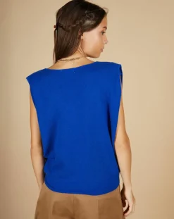 Cashmere Tribu Pulls|Pull 100% Cachemire Bella épaulettes bleu électrique
