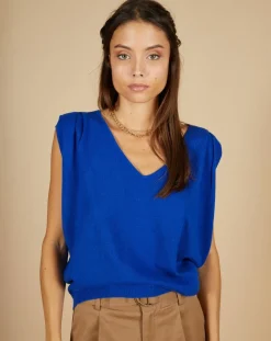 Cashmere Tribu Pulls|Pull 100% Cachemire Bella épaulettes bleu électrique