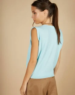 Cashmere Tribu Pulls|Pull 100% Cachemire Bella épaulettes bleu océan