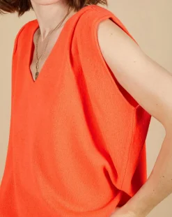 Cashmere Tribu Pulls|Pull 100% Cachemire Bella épaulettes corail fluo