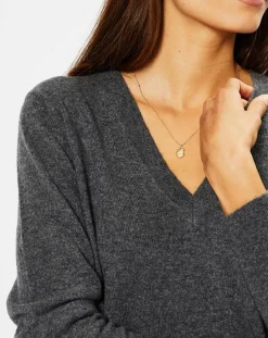 Galeries Lafayette Pulls|Pull 100% Cachemire Chou col V gris foncé