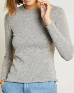 Miss Cashmere Pulls|Pull 100% Cachemire col ras du cou Xena gris chiné clair