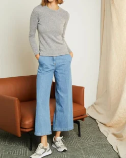 Miss Cashmere Pulls|Pull 100% Cachemire col ras du cou Xena gris chiné clair