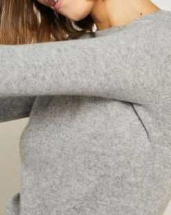 Miss Cashmere Pulls|Pull 100% Cachemire col ras du cou Xena gris chiné clair