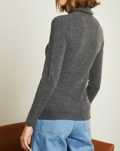 Miss Cashmere Pulls|Pull 100% Cachemire col roulé Jane gris chiné foncé