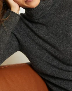 Miss Cashmere Pulls|Pull 100% Cachemire col roulé Jane gris chiné foncé