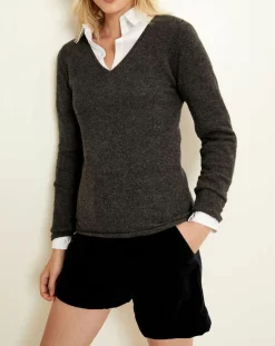 Uverny Pulls|Pull 100% Cachemire col V Memphis anthracite