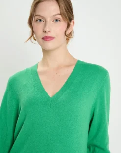 Galeries Lafayette Pulls|Pull 100% Cachemire Col V Zocon vert emeraude