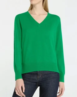 Galeries Lafayette Pulls|Pull 100% Cachemire Col V Zocon vert emeraude