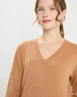 Galeries Lafayette Pulls|Pull 100% Cachemire Col V Zocon camel