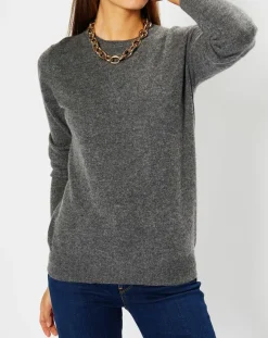 Galeries Lafayette Pulls|Pull 100% Cachemire Fabri col rond gris foncé