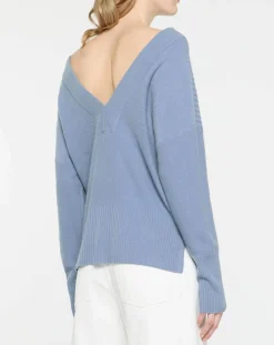Galeries Lafayette Pulls|Pull 100% Cachemire Frani col V bleu lavande