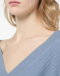 Galeries Lafayette Pulls|Pull 100% Cachemire Frani col V bleu lavande