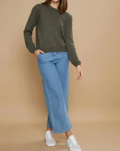 Cashmere Tribu Pulls|Pull 100% Cachemire Ines col rond tressé kaki grisé