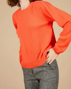 Cashmere Tribu Pulls|Pull 100% Cachemire Ines col rond tressé corail fluo