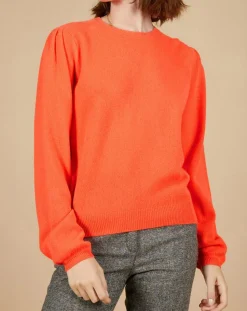 Cashmere Tribu Pulls|Pull 100% Cachemire Ines col rond tressé corail fluo