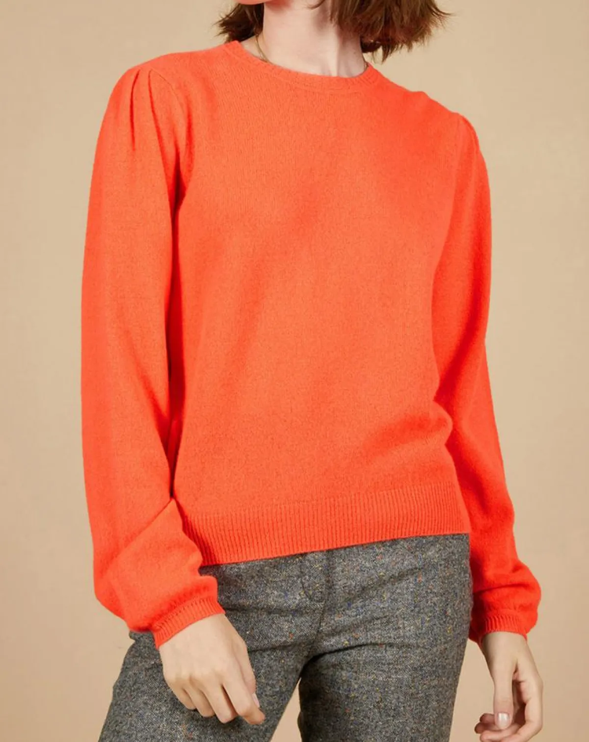 Cashmere Tribu Pulls|Pull 100% Cachemire Ines col rond tressé corail fluo