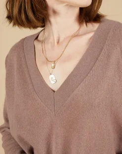 Cashmere Tribu Pulls|Pull 100% Cachemire Iris Col V profond oversize taupe