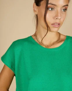 Cashmere Tribu Pulls|Pull 100% Cachemire Laurène manches courtes émeraude