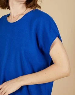 Cashmere Tribu Pulls|Pull 100% Cachemire Laurène manches courtes bleu électrique