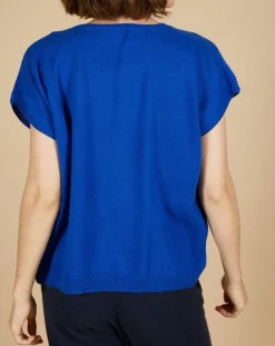 Cashmere Tribu Pulls|Pull 100% Cachemire Laurène manches courtes bleu électrique