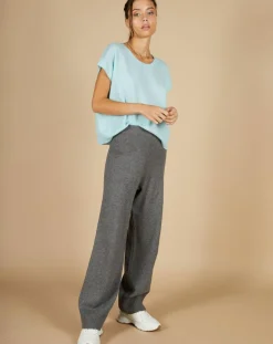 Cashmere Tribu Pulls|Pull 100% Cachemire Laurène manches courtes bleu océan