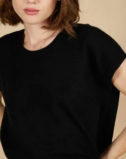 Cashmere Tribu Pulls|Pull 100% Cachemire Laurène manches courtes noir