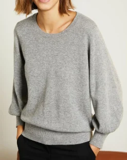 Miss Cashmere Pulls|Pull 100% Cachemire Manches Ballon Angelina Col rond gris chiné clair