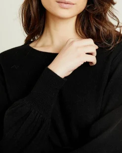 Miss Cashmere Pulls|Pull 100% Cachemire Manches Ballon Angelina Col rond noir
