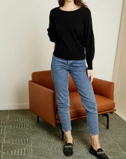 Miss Cashmere Pulls|Pull 100% Cachemire Manches Ballon Angelina Col rond noir