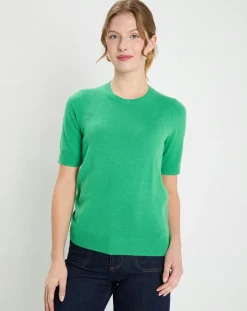 Galeries Lafayette Pulls|Pull 100% Cachemire manches courtes Difi vert emeraude