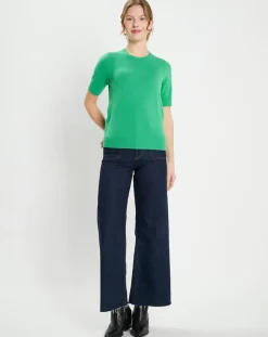 Galeries Lafayette Pulls|Pull 100% Cachemire manches courtes Difi vert emeraude