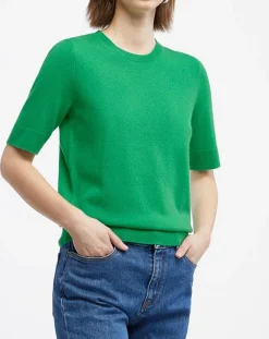 Galeries Lafayette Pulls|Pull 100% Cachemire manches courtes Difi vert emeraude