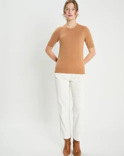 Galeries Lafayette Pulls|Pull 100% Cachemire manches courtes Difi camel