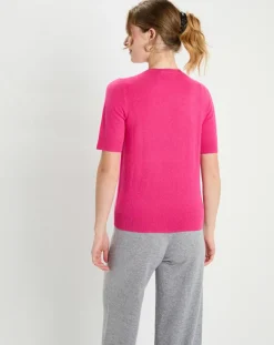 Galeries Lafayette Pulls|Pull 100% Cachemire manches courtes Difi rose fushia