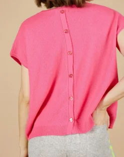 Cashmere Tribu Pulls|Pull 100% Cachemire manches courtes Charline boutons au dos tulipe