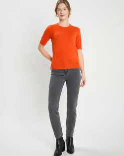 Galeries Lafayette Pulls|Pull 100% Cachemire manches courtes Difi orange