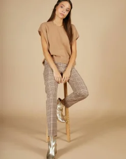 Cashmere Tribu Pulls|Pull 100% Cachemire manches courtes Charline boutons au dos camel