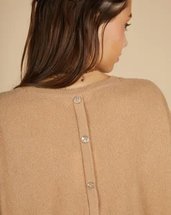 Cashmere Tribu Pulls|Pull 100% Cachemire manches courtes Charline boutons au dos camel