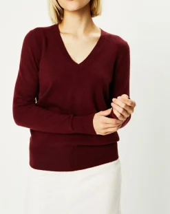 Galeries Lafayette Pulls|Pull 100% Cachemire Yocon col V rouge foncé