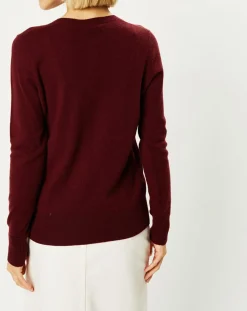 Galeries Lafayette Pulls|Pull 100% Cachemire Yocon col V rouge foncé