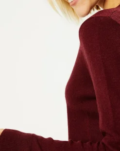 Galeries Lafayette Pulls|Pull 100% Cachemire Yocon col V rouge foncé