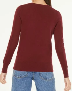 Galeries Lafayette Pulls|Pull 100% Cachemire Yocon col V rouge foncé