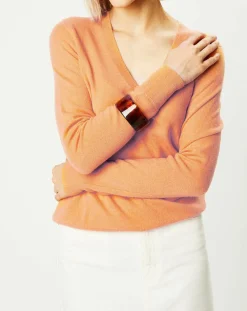 Galeries Lafayette Pulls|Pull 100% Cachemire Yocon col V orange