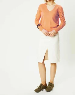 Galeries Lafayette Pulls|Pull 100% Cachemire Yocon col V orange