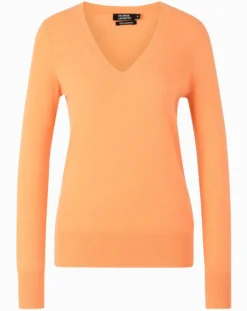 Galeries Lafayette Pulls|Pull 100% Cachemire Yocon col V orange